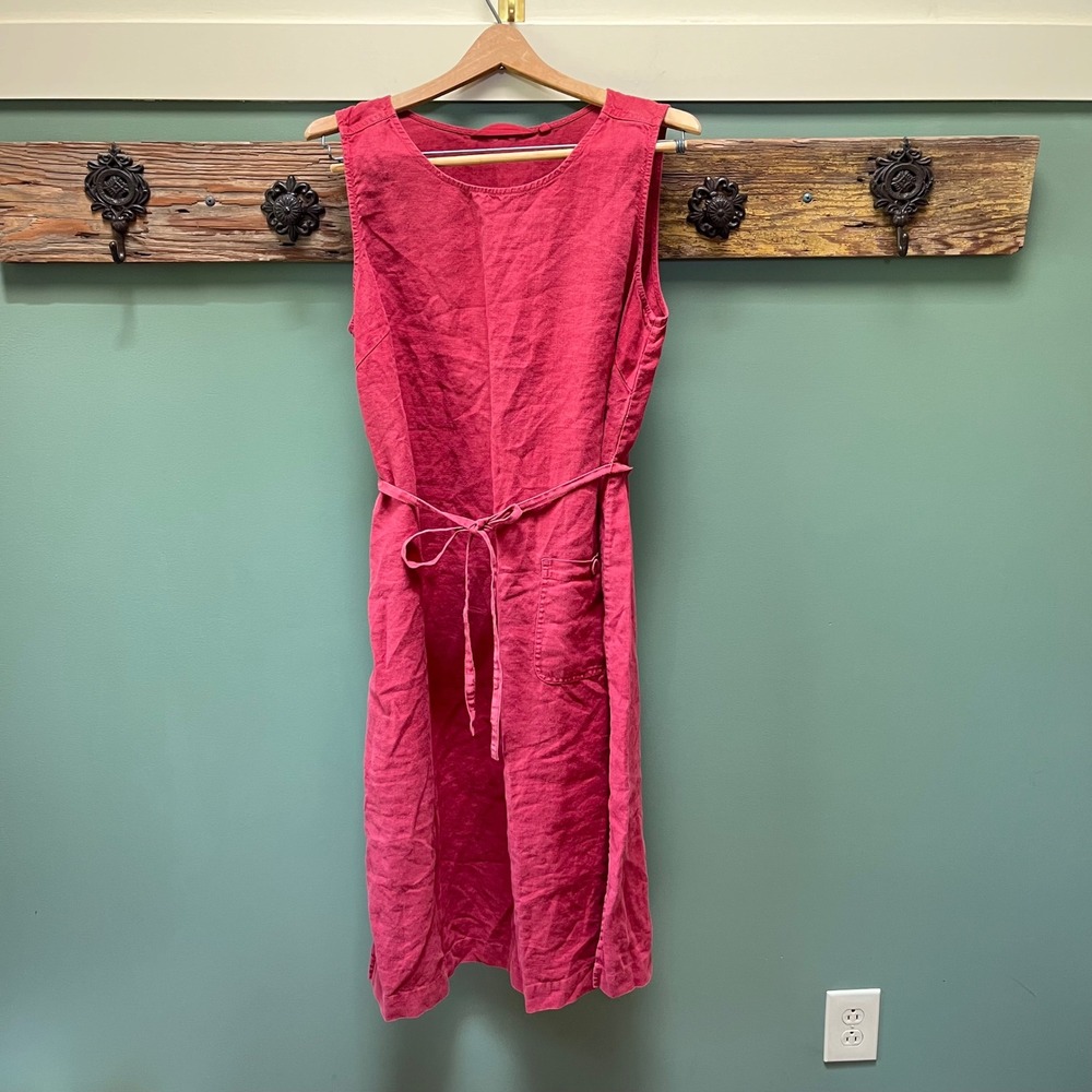 Seasalt Cornwall Womens Pink Linen Sleeveless Tie Waist Midi Dress Size 16